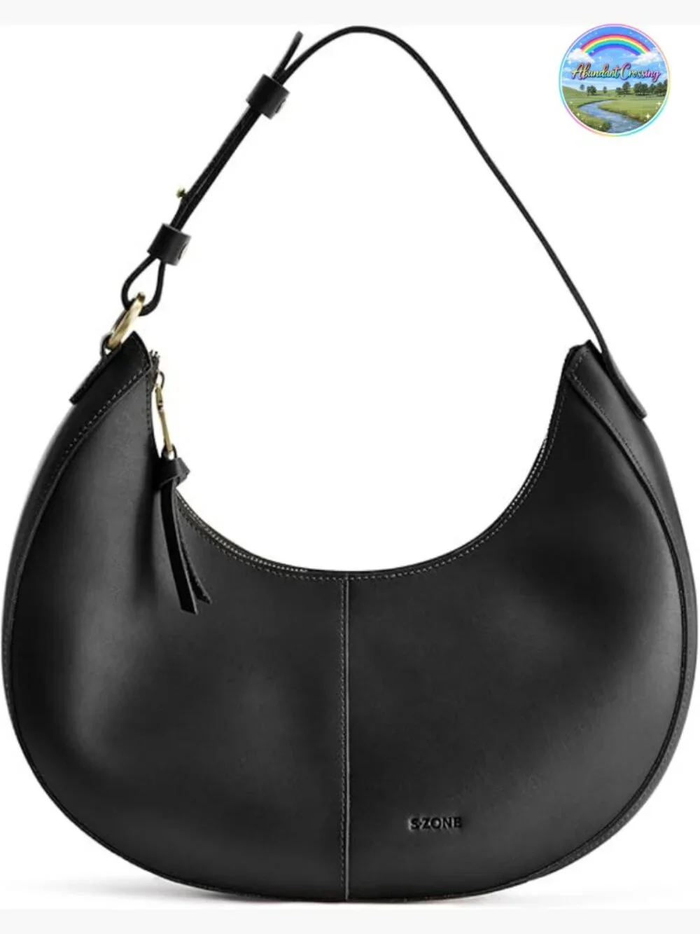Top Grain Leather Hobo Crescent Shoulder Bag Purse